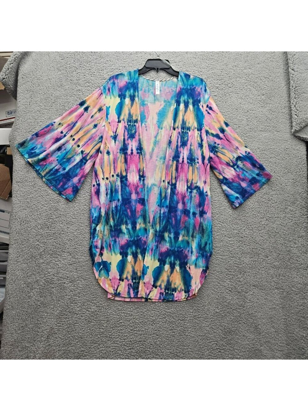 Paisley Grace Tie-Dye Open Front Kimono Cardigan 3/4 Sleeves Womens XL Light